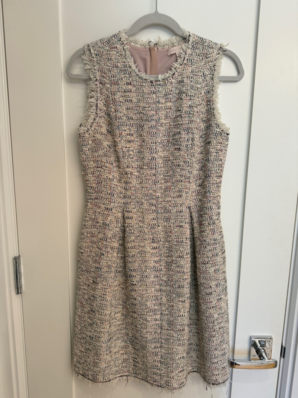 Rebecca Taylor Sleeveless Tweed Shift Dress in Ivory